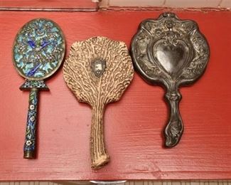 356. Three 3 Vintage Womens Hand Held Vanity Mirrors CHINESEANTLERNOUVEAU