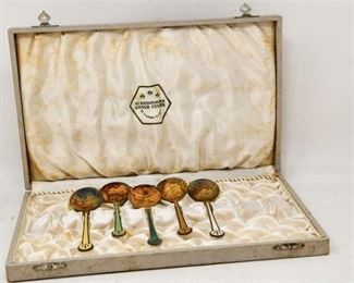 16. Boxed Set of Five 5 Danish Design Enameled Sterling Silver Demitasse Spoons
