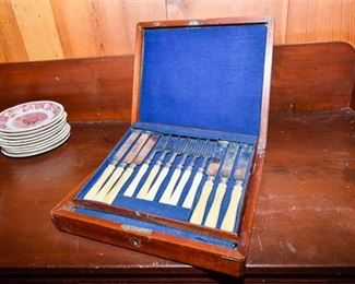 19. Boxed Set Sterling Silver Ivory Flatware c. 1870s