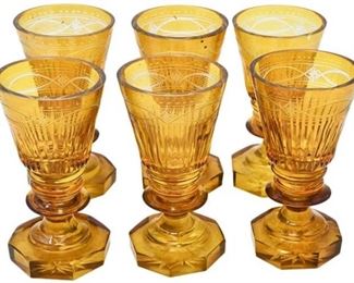 34. Fine Set of Six 6 Antique European Etched Glass Cordials