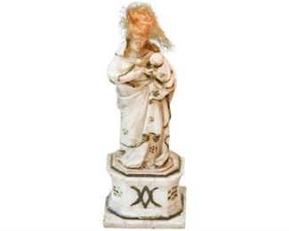 40. Antique Hand Carved Marble Statue of Mother wChild