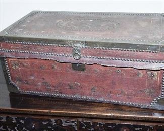 51. Antique English Leather Covered Travel Trunk