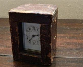 111. Fine Antique Brass Carriage Clock with Leather Case