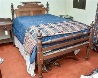 135. Antique Turned Carved Wood Victorian Style Rope Bed