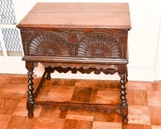 164. Fine Antique Carved Oak Storage Chest on Stand