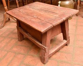 168. Hand Made Antique Wooden Stool wStorage Drawer