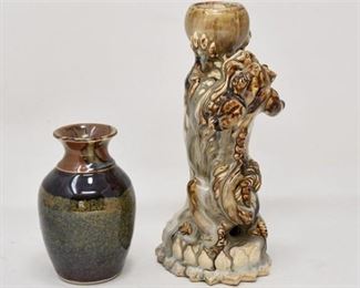 200. Vintage Chinese Ceramic Candlestick wCeramic Artisan Vase