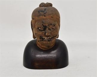 201. Fine Antique Hand Carved Warrior Deity Bust