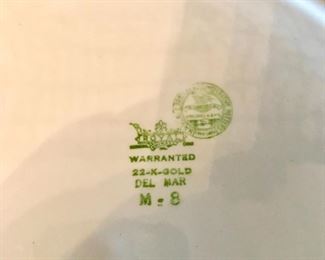 22 K Gold Del Mar Royal china, mint condition