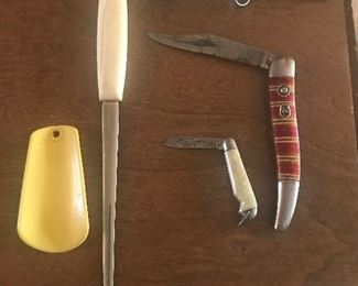 Vintage pocket knives, navy whistle