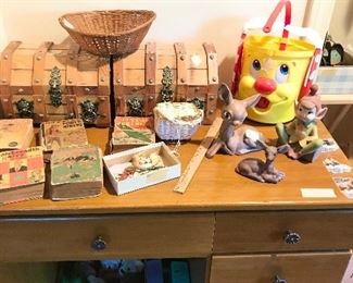 Desk, children's book, misc. items