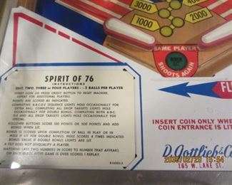 SPIRIT OF 76' PINBALL GAME IN AS IS CONDITION