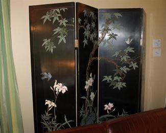 Asian black lacquer folding screen