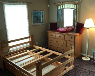 Second bed frame with two drawer storage and matching bureau with mirror