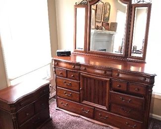 Cherry bureau with the mirror and matching bedside table