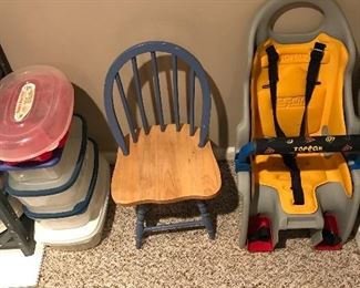 Child’s car seat and child’s wooden chair