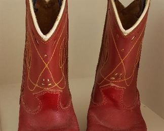 child size red leather cowboy boots