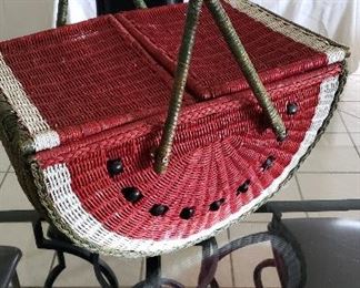watermelon basket on glass top/iron table with 4 chairs