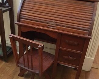 Children’s roll top desk and chair 