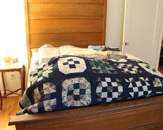 quilt-bed linen's- antique full oak sturday headboard, footboard and sideboards