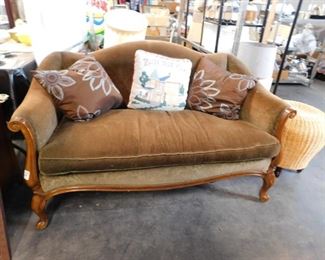 Vintage wood frame velvet fabric loveseat