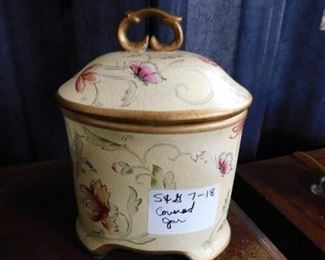 Hand painted oval covered jar