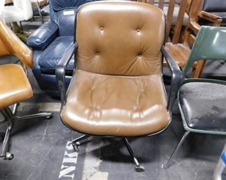 Vintage  MCM brown vinyl padded swivel office armchair