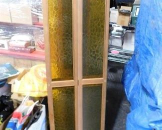 (4) MCM wood frame amber crackle style plastic inserts window double panel shutters