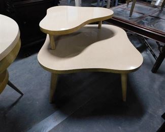 MCM natural wood grain formica 2 tiered accent table
