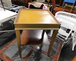 MCM leather top wooden end accent table