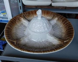 Vintage 5 section chip & dip ceramic serving platter with lid