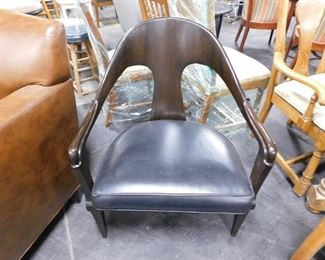 Stunning MCM Black vinyl padded seat solid wood arm chair