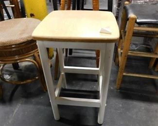 Butcher block top style white painted wood frame bar stool