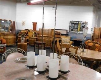 Contemporary chrome 6 light hanging fixture (1 broken glass)