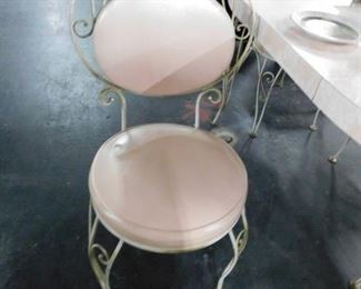 5 Pc. MCM Pink formica table & 4 white metal Bistro chairs