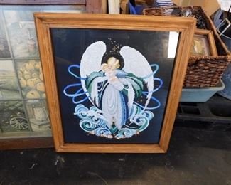 Framed Angel with child Watercolor