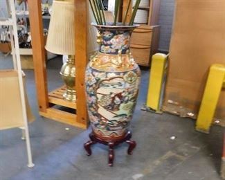 Asian tall painted vase 