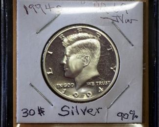 1994 S Kennedy Half Dollar and 1996 S Kennedy Half Dollar, Both 90 Percent Silver, Gem Proofs