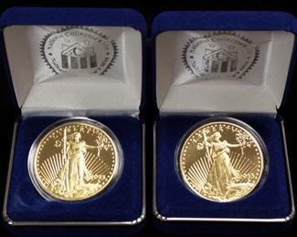 1933 Double Eagle 14 mg 24K Gold Clad Tribute Proofs, Non-Monetary $20 Coins, In National Collectors Mint Cases, Qty 2