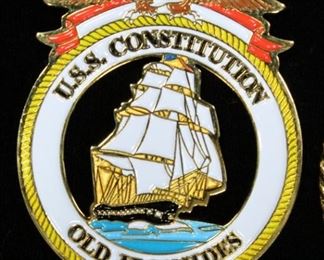 USS Constitution Old Ironsides Undefeated Challenge Coin, Gold Plated, Heavy Relief, In Box And USS Constitution Medallion In Box