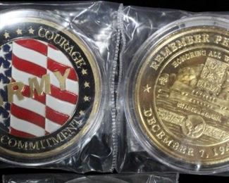 US Army Challenge Coins, Includes Delta Force, 82nd Airborne Division, Remember Pearl Harbor, Apache Helicopter And POW/MIA, Total Qty 5