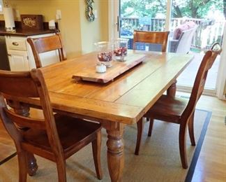 PINE PLANK DINING TABLE AND CHAIRS