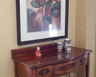 ANTIQUE ENTRY TABLE / WALL ART FLORAL