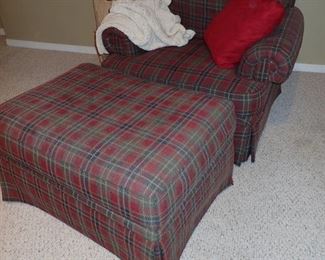 PLAID CHAIR AND OTTOMAN