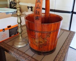 ASIAN RICE BUCKET / BRASS CANDLE STICK