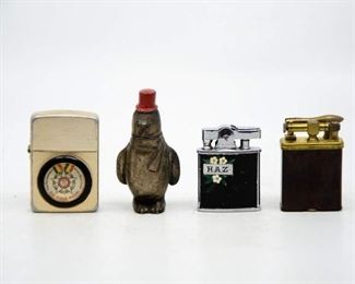 Lot 101. Eight Vintage Lighters - Penguin, Bulldog, Etc.