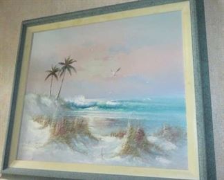 S. Thompson Palm Tree Seascape Oil Painting 