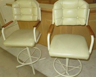 Pair Vintage Cream Leather Stoneville Furniture Bar Stools