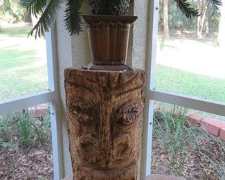 Vintage Wood Carved Polynesian Style Tiki Head 