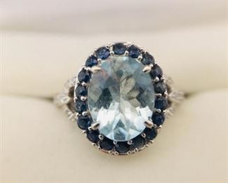 Aquamarine, Sapphire and Diamond Ring https://ctbids.com/#!/description/share/225561